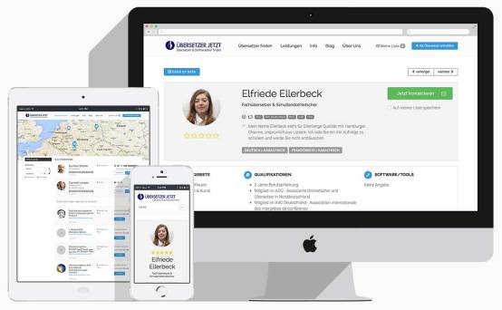 Screenshots of Übersetzer.jetzt Profile page